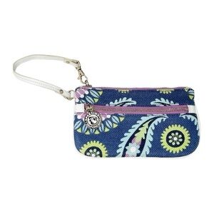 Spartina Daufuskie Island Wristlet Clutch Flower Plaid Linen And Leather